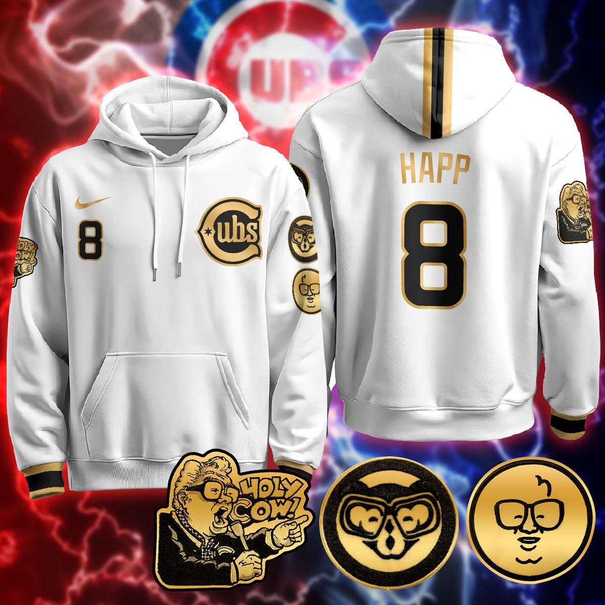 Chicago Cubs Limited Hoodie – Harry Caray “Holy Cow” Patch – All Stitched