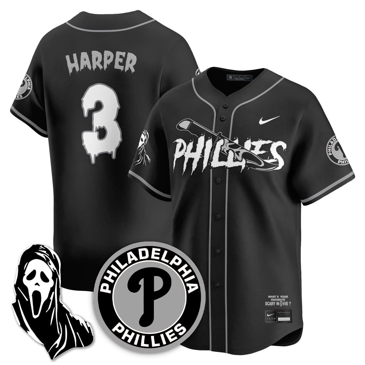 Men’s Philadelphia Phillies “Scream Ghostface” Jersey – Stitched