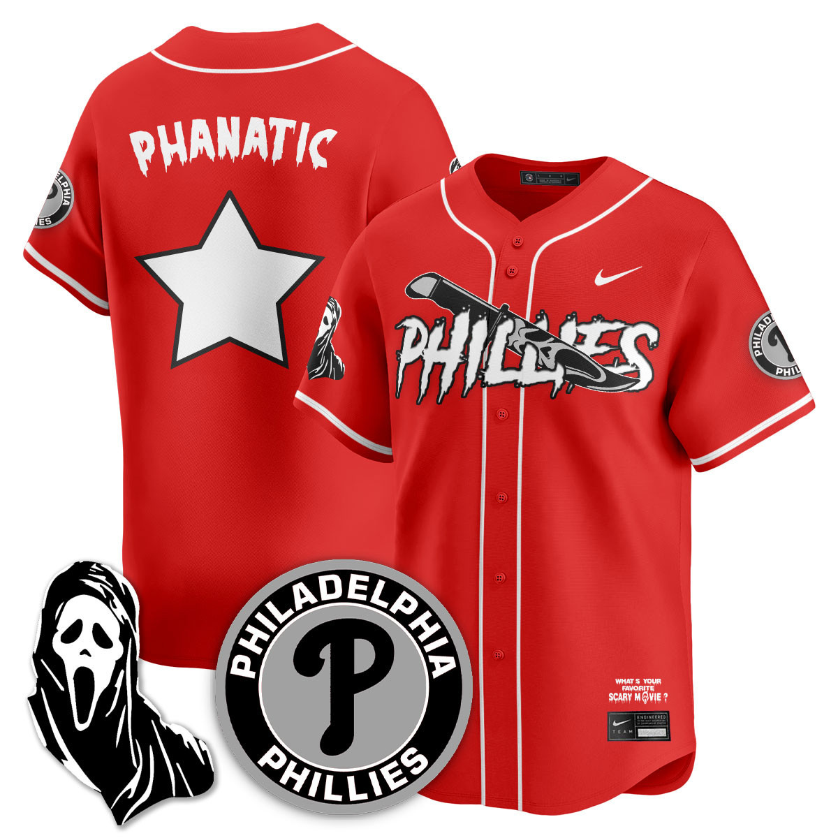 Men’s Philadelphia Phillies “Scream Ghostface” Jersey – Stitched