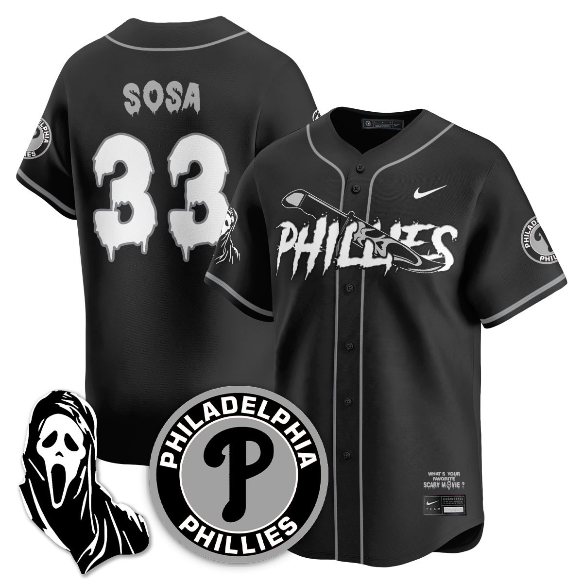 Men’s Philadelphia Phillies “Scream Ghostface” Jersey – Stitched