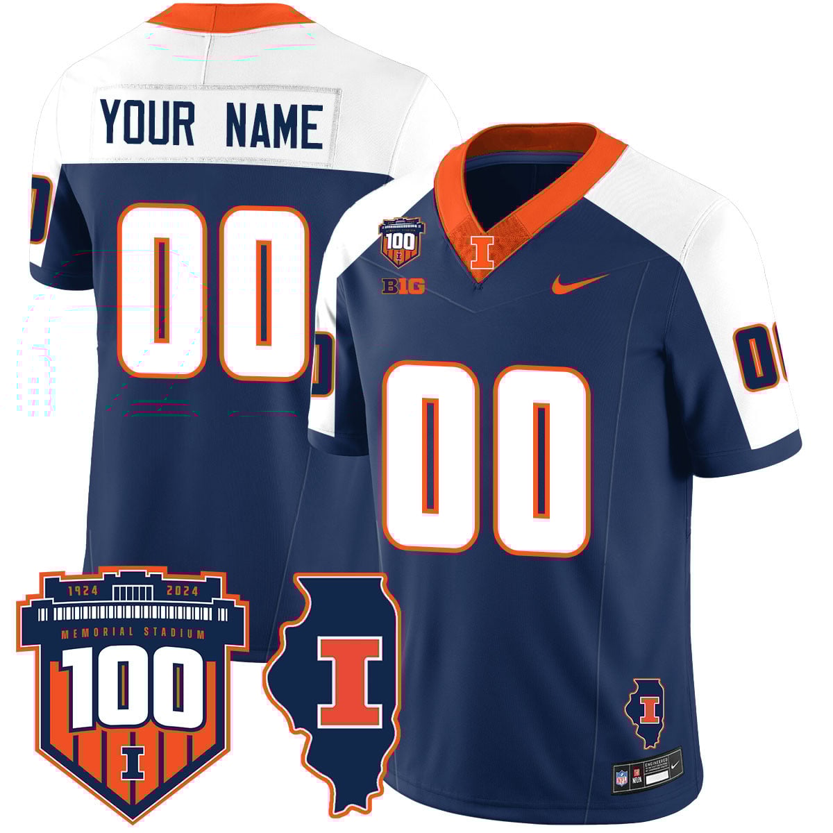 Custom Name/Gender Illinois Football Throwback Jersey – All Stitched