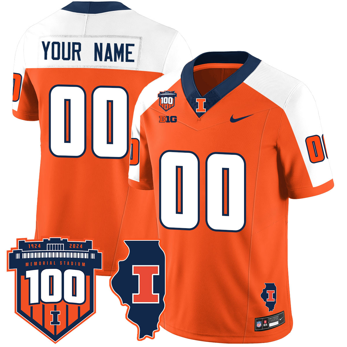 Custom Name/Gender Illinois Football Throwback Jersey – All Stitched