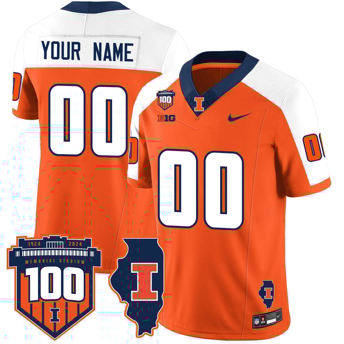 Custom Name/Gender Illinois Football Throwback Jersey – All Stitched