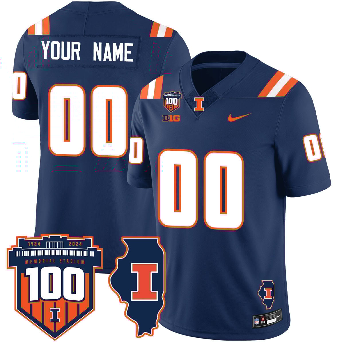 Custom Name/Gender Illinois Football Throwback Jersey – All Stitched