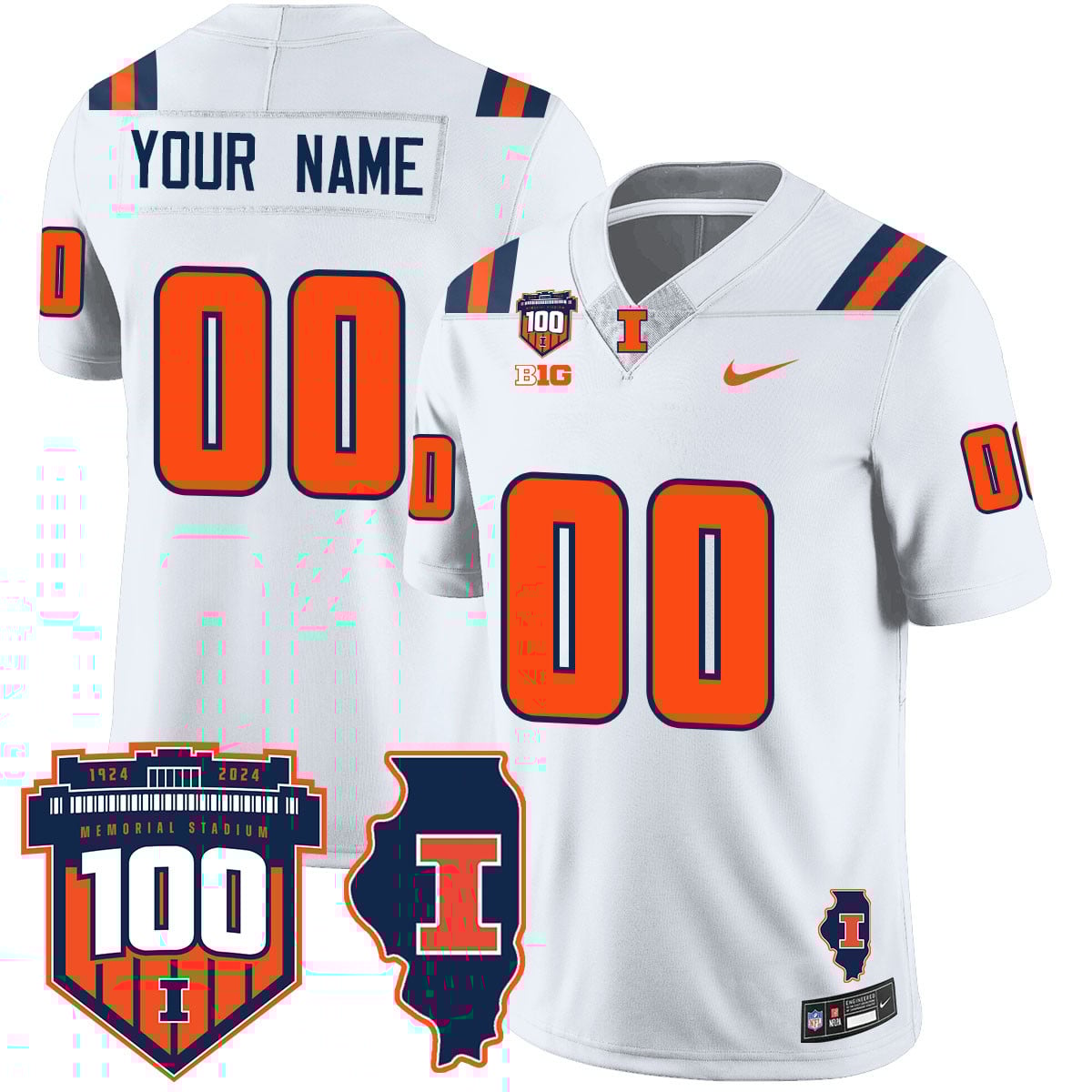 Custom Name/Gender Illinois Football Throwback Jersey – All Stitched