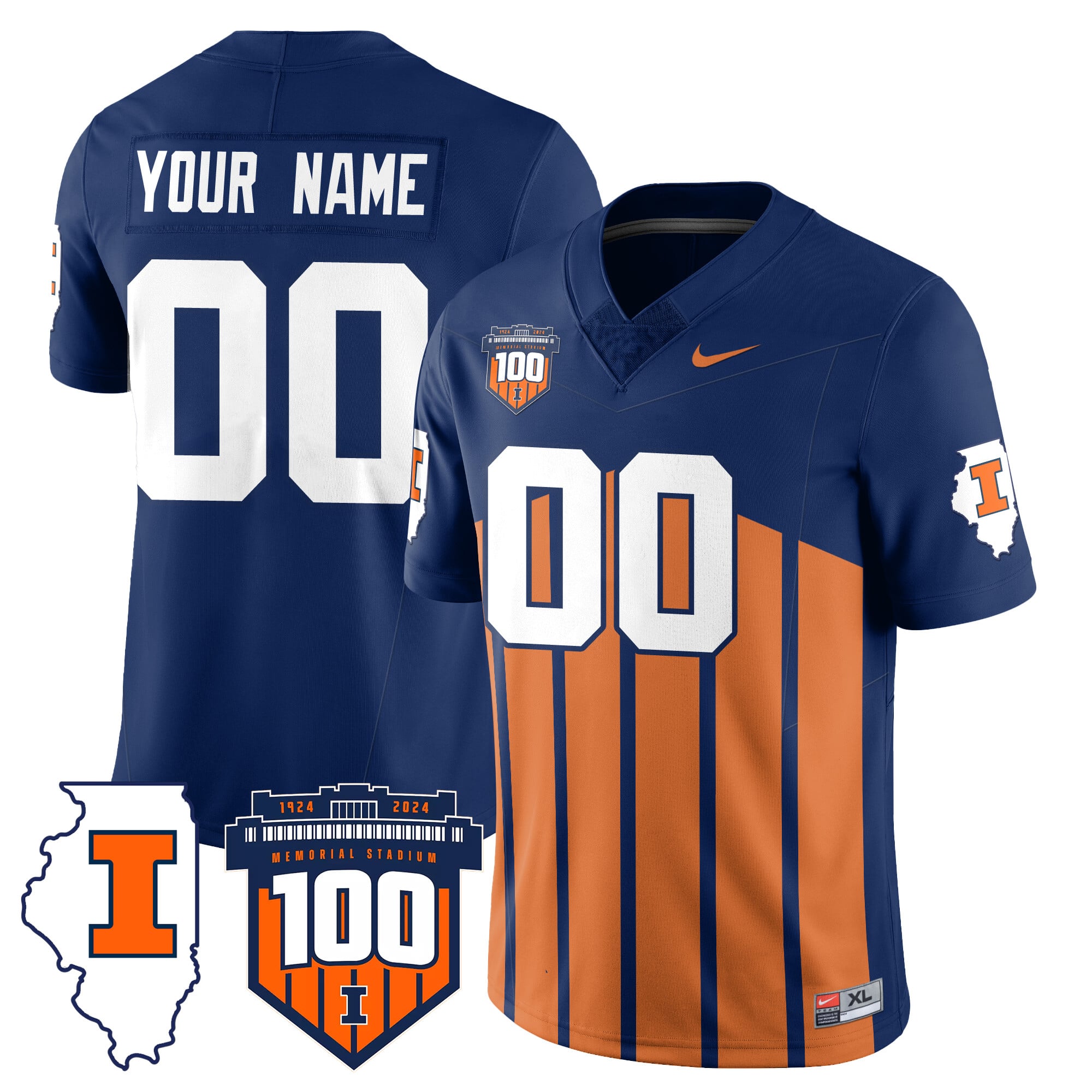 Custom Name/Gender Illinois Football Throwback Jersey – All Stitched