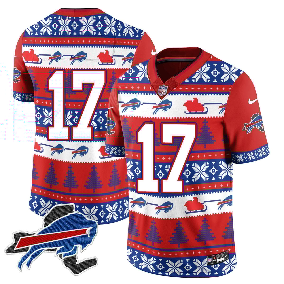 Men’s Bills 2024 Christmas Vapor Limited Jersey N1 409VTTLJS033