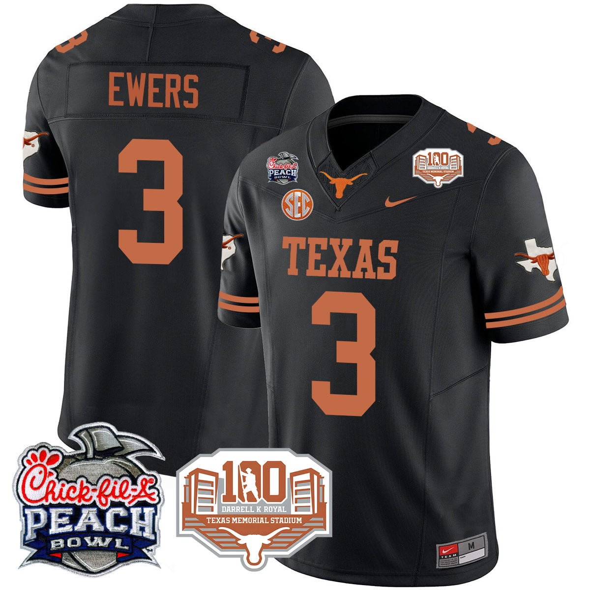 Men’s Texas Longhorns 2024 Chick-fil-A Peach Bowl Jersey – All Stitched