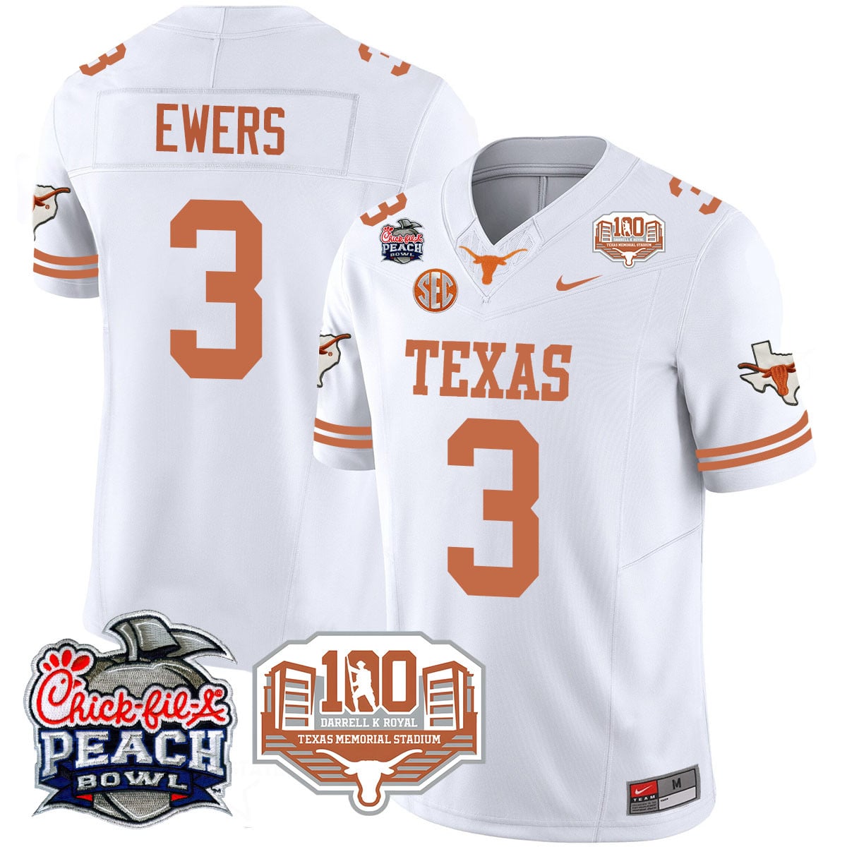 Men’s Texas Longhorns 2024 Chick-fil-A Peach Bowl Jersey – All Stitched