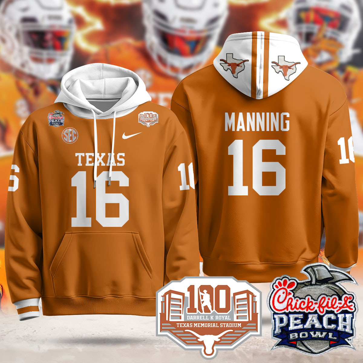Texas Longhorns 2024 Chick-fil-A Peach Bowl Hoodie – All Stitched