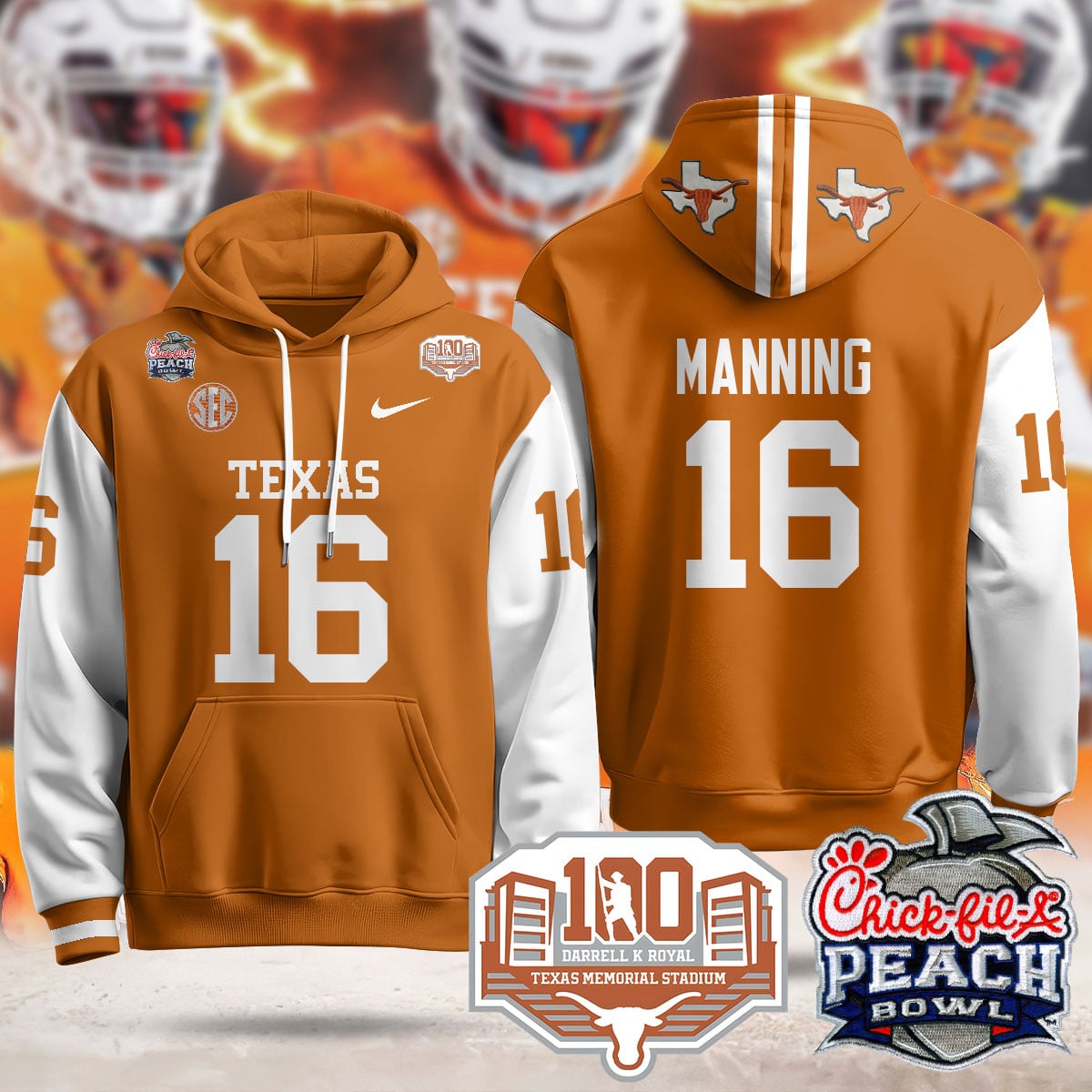 Texas Longhorns 2024 Chick-fil-A Peach Bowl Hoodie – All Stitched