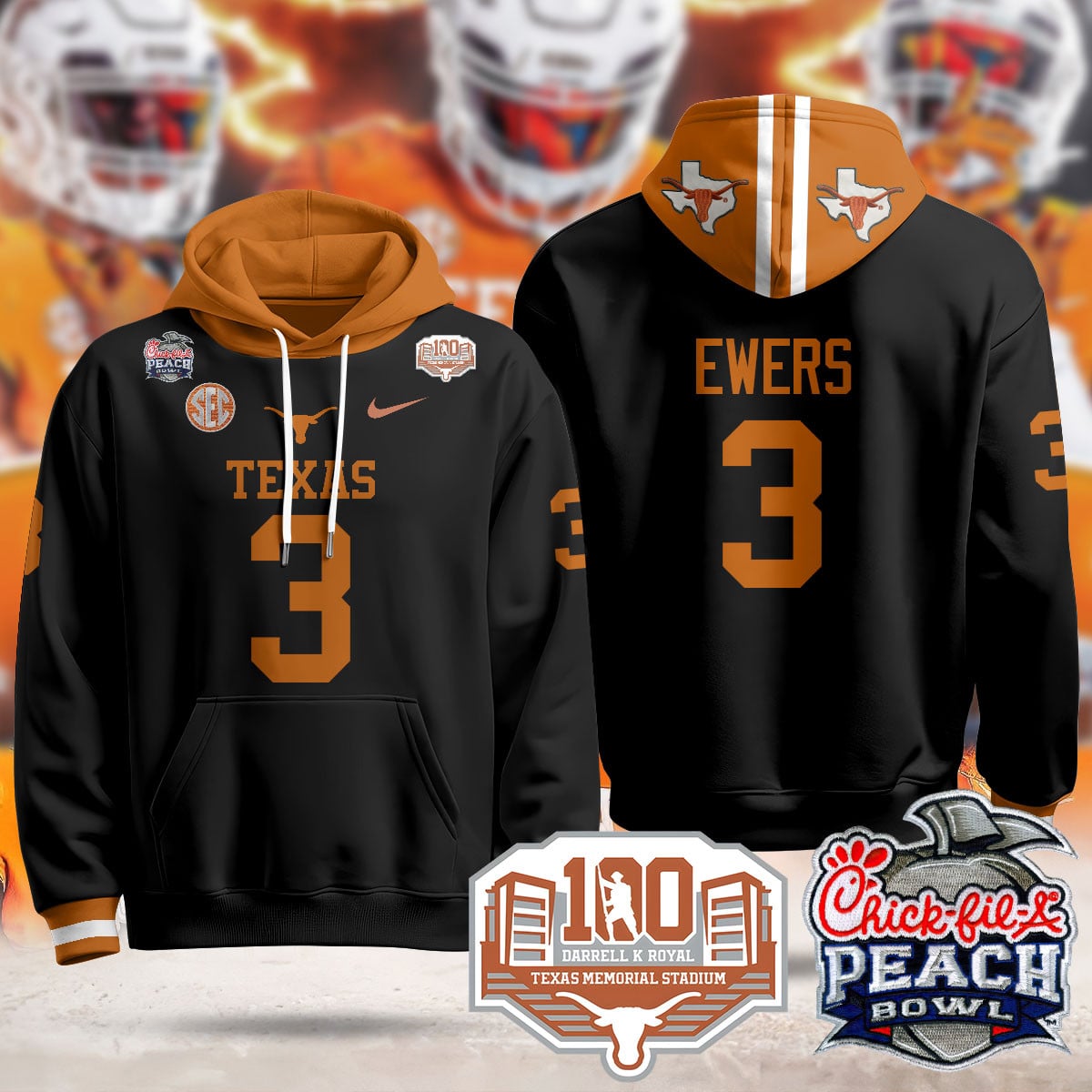 Texas Longhorns 2024 Chick-fil-A Peach Bowl Hoodie – All Stitched