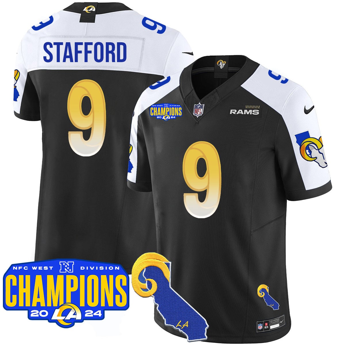 Men’s Los Angeles Rams 2024 NFC West Division Champions Jersey – All Stitched