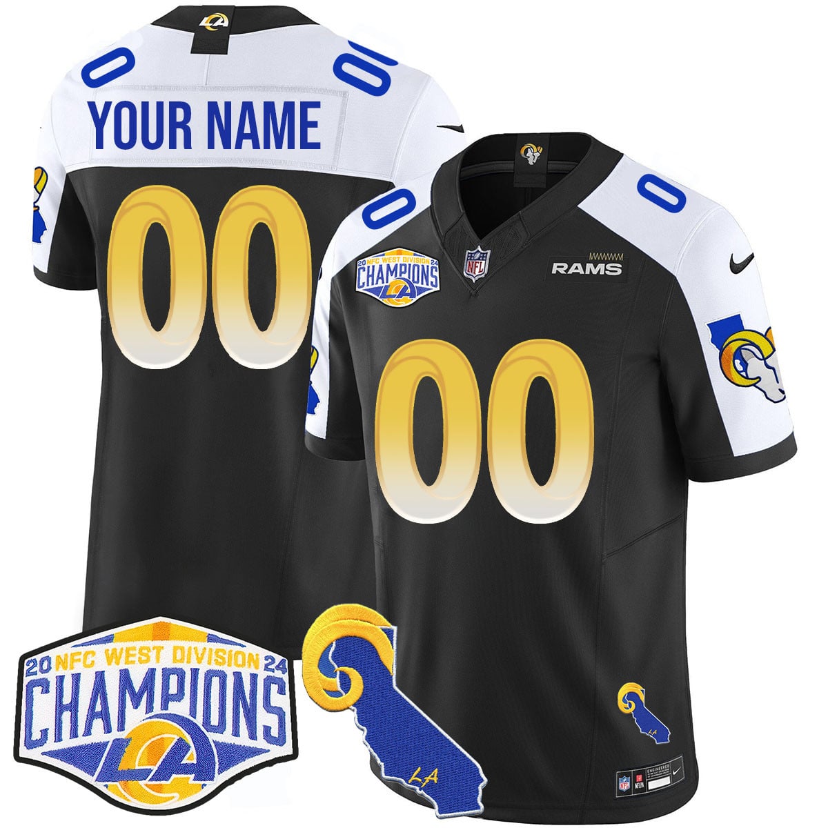 Custom Gender/Name Los Angeles Rams 2024 NFC West Division Champions Jersey N1 – All Stitched