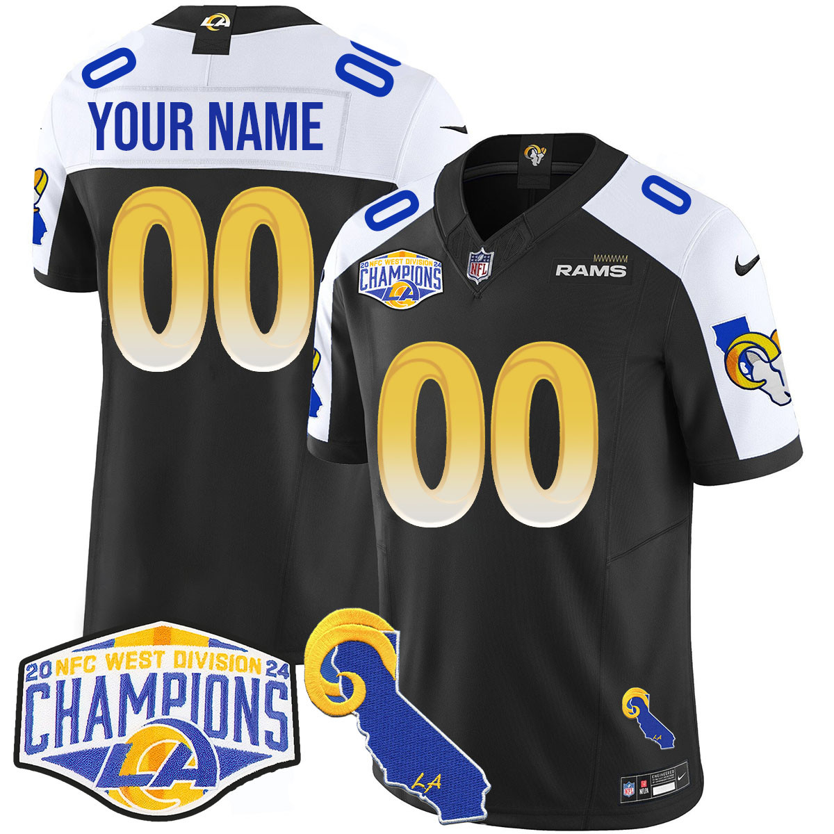 Custom Gender/Name Los Angeles Rams 2024 NFC West Division Champions Jersey N1 – All Stitched