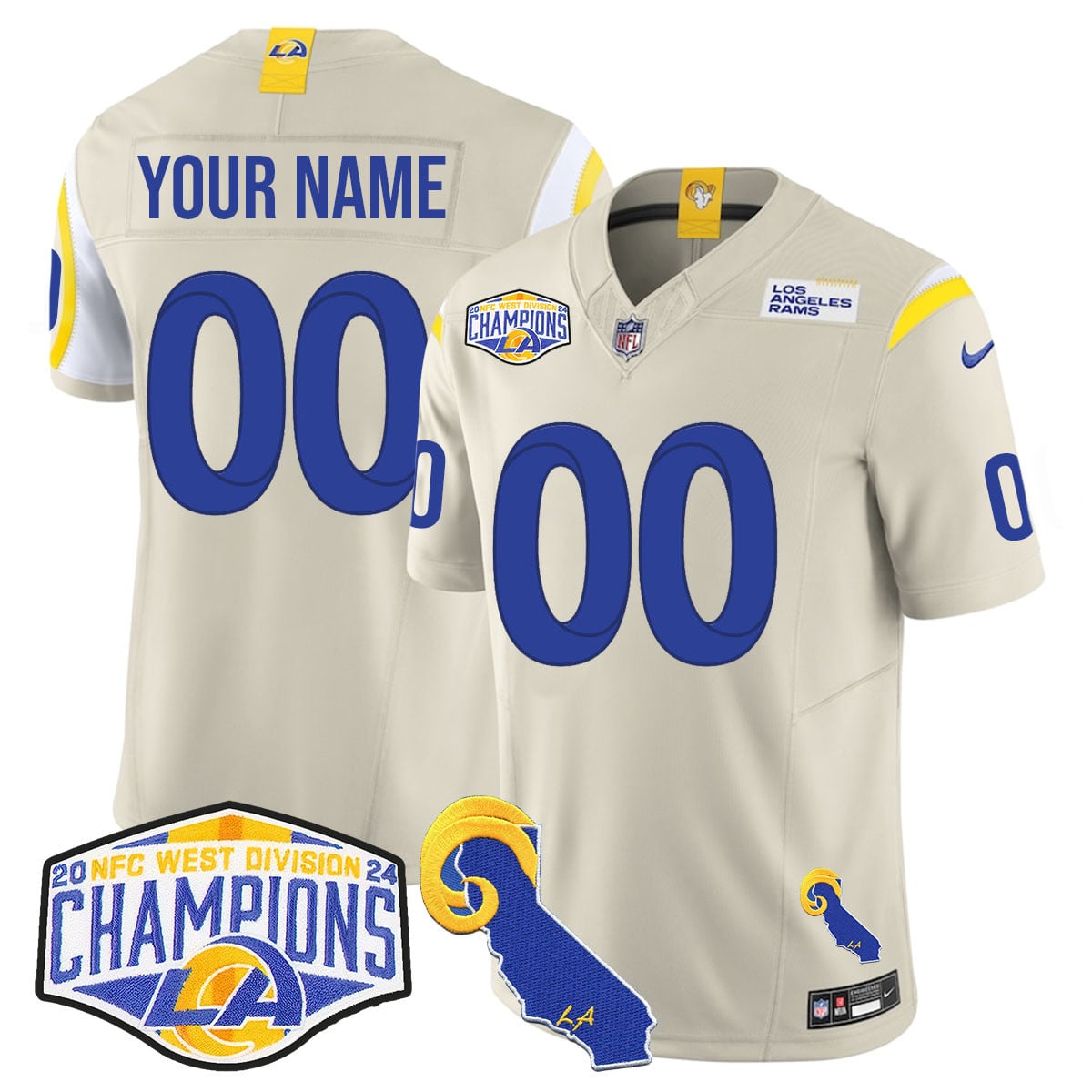 Custom Gender/Name Los Angeles Rams 2024 NFC West Division Champions Jersey N1 – All Stitched