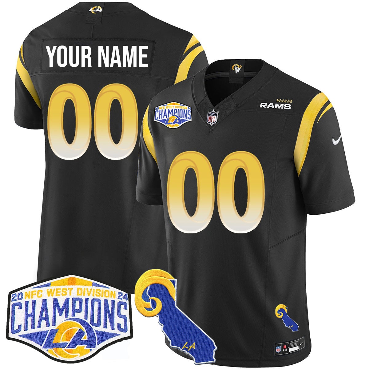 Custom Gender/Name Los Angeles Rams 2024 NFC West Division Champions Jersey N1 – All Stitched