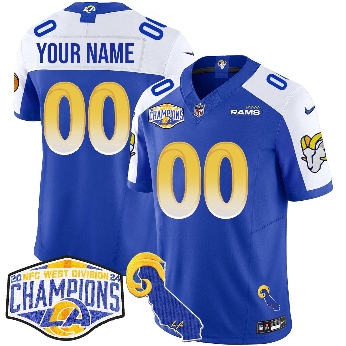 Custom Gender/Name Los Angeles Rams 2024 NFC West Division Champions Jersey N1 – All Stitched