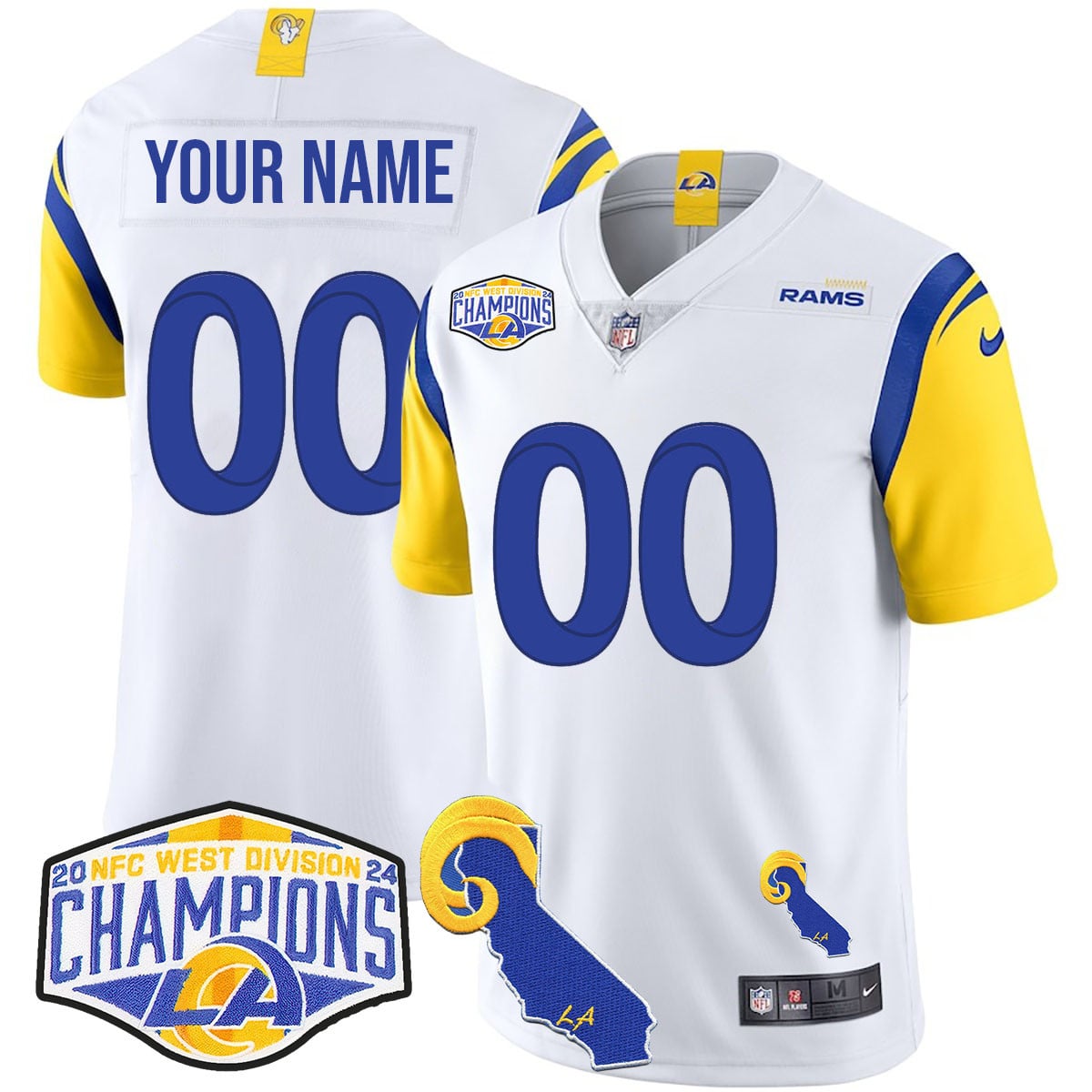 Custom Gender/Name Los Angeles Rams 2024 NFC West Division Champions Jersey N1 – All Stitched