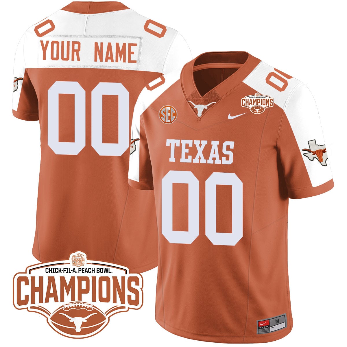 Custom Texas Longhorns 2024 Peach Bowl Champions Jersey – All Stitched