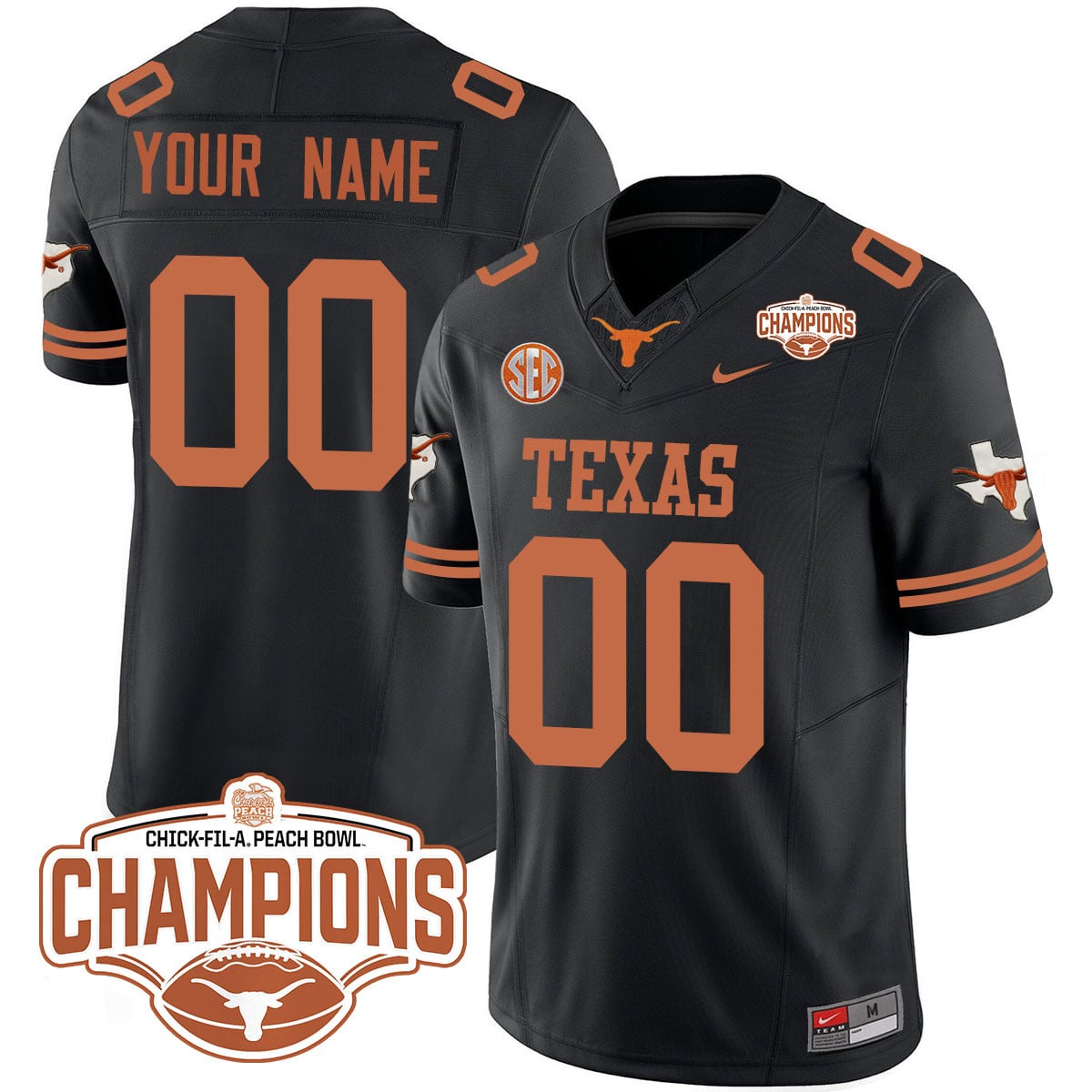 Custom Texas Longhorns 2024 Peach Bowl Champions Jersey – All Stitched