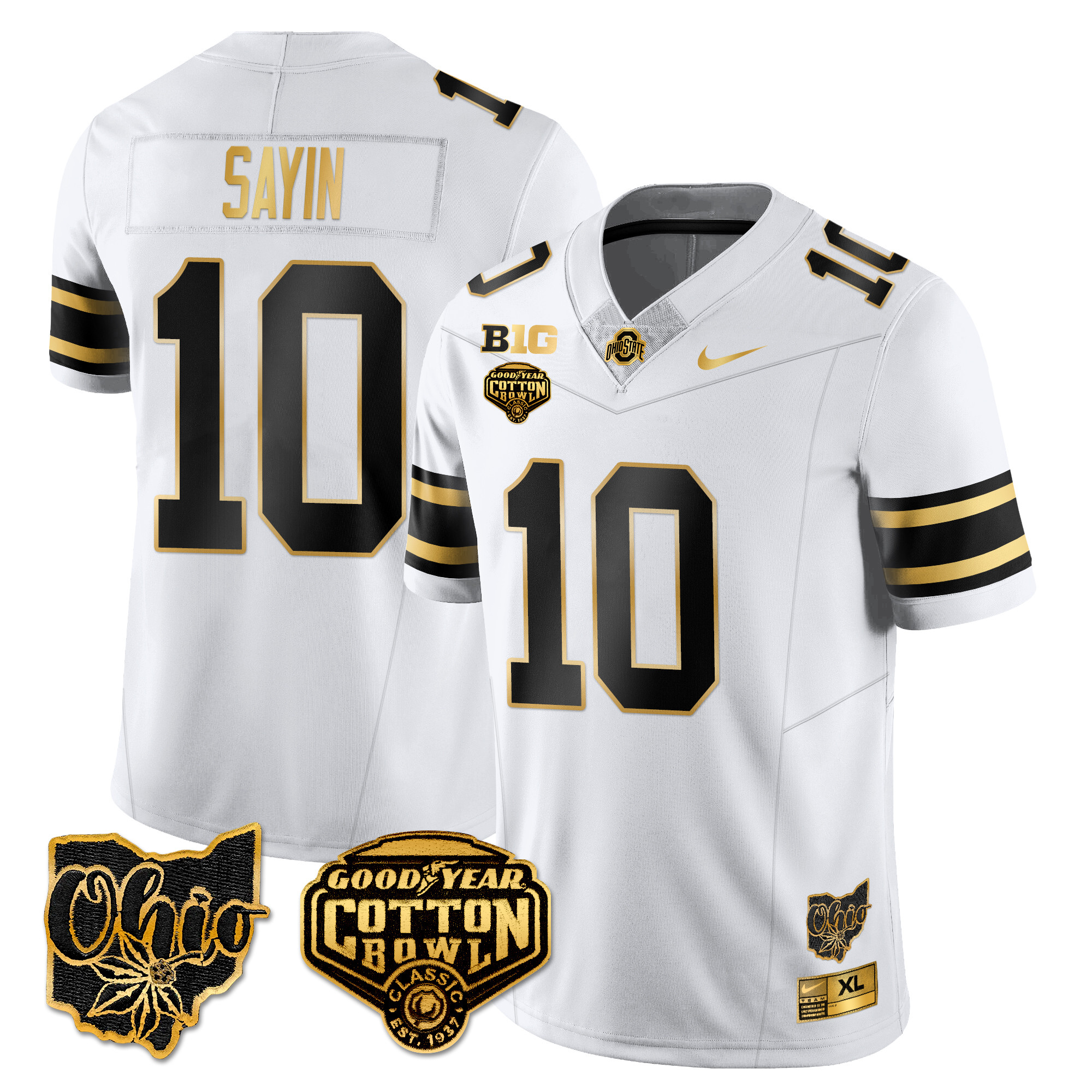 Men’s Ohio State Buckeyes 2024 Cotton Bowl Classic Jersey Gold – All Stitched
