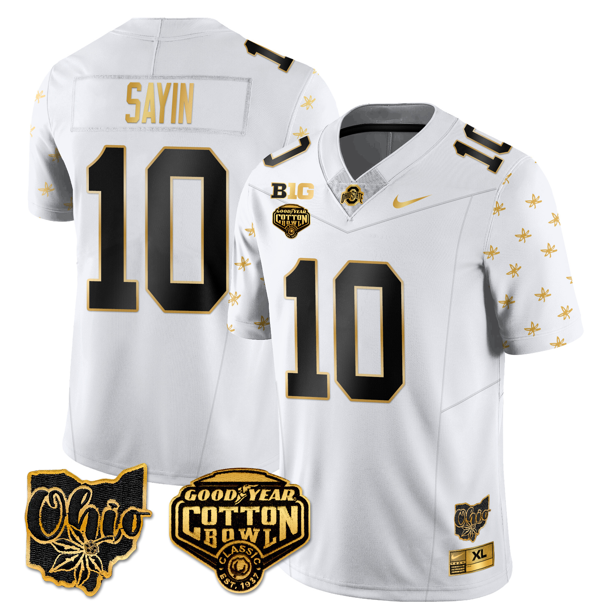 Men’s Ohio State Buckeyes 2024 Cotton Bowl Classic Jersey Gold – All Stitched