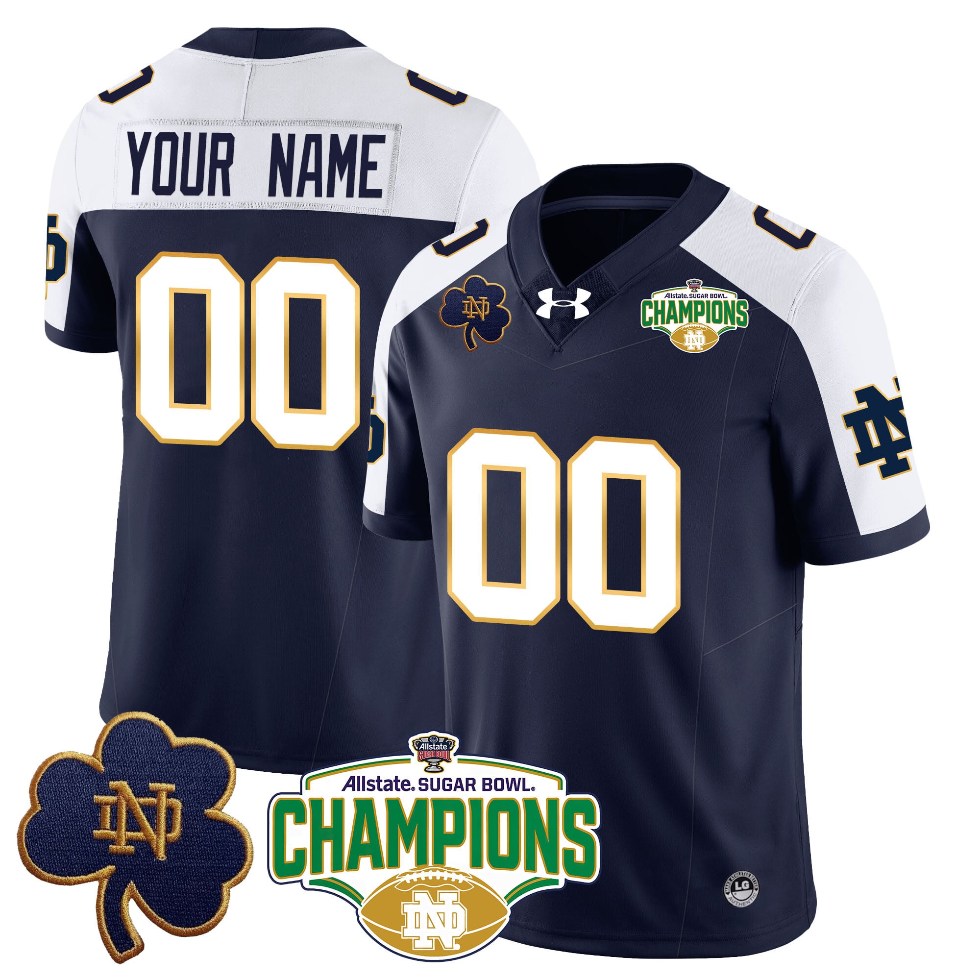 Custom Notre Dame Fighting Irish 2025 Sugar Bowl Champions Jersey – All Stitched