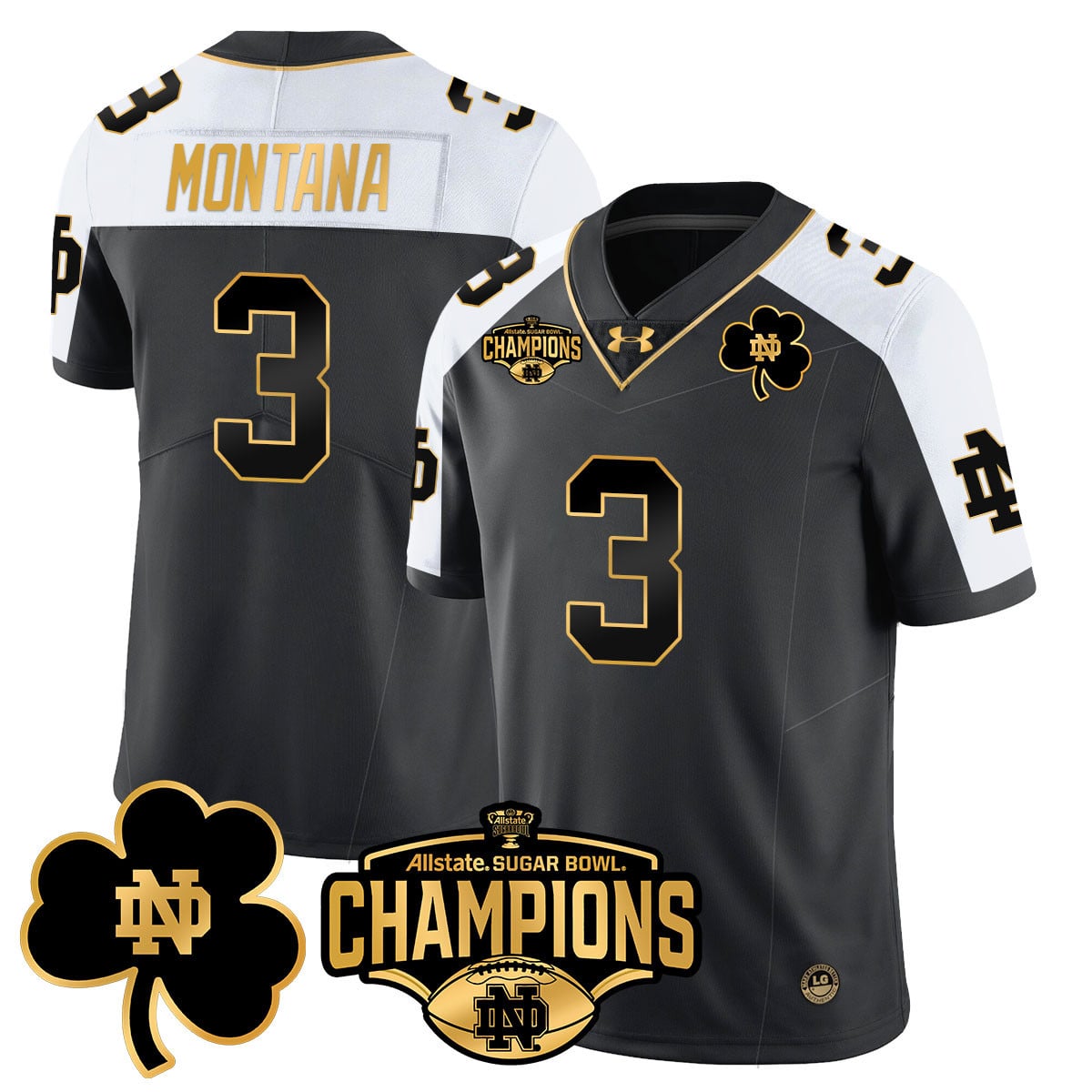 Men’s Notre Dame Fighting Irish 2025 Sugar Bowl Champions Gold Jersey – All Stitched