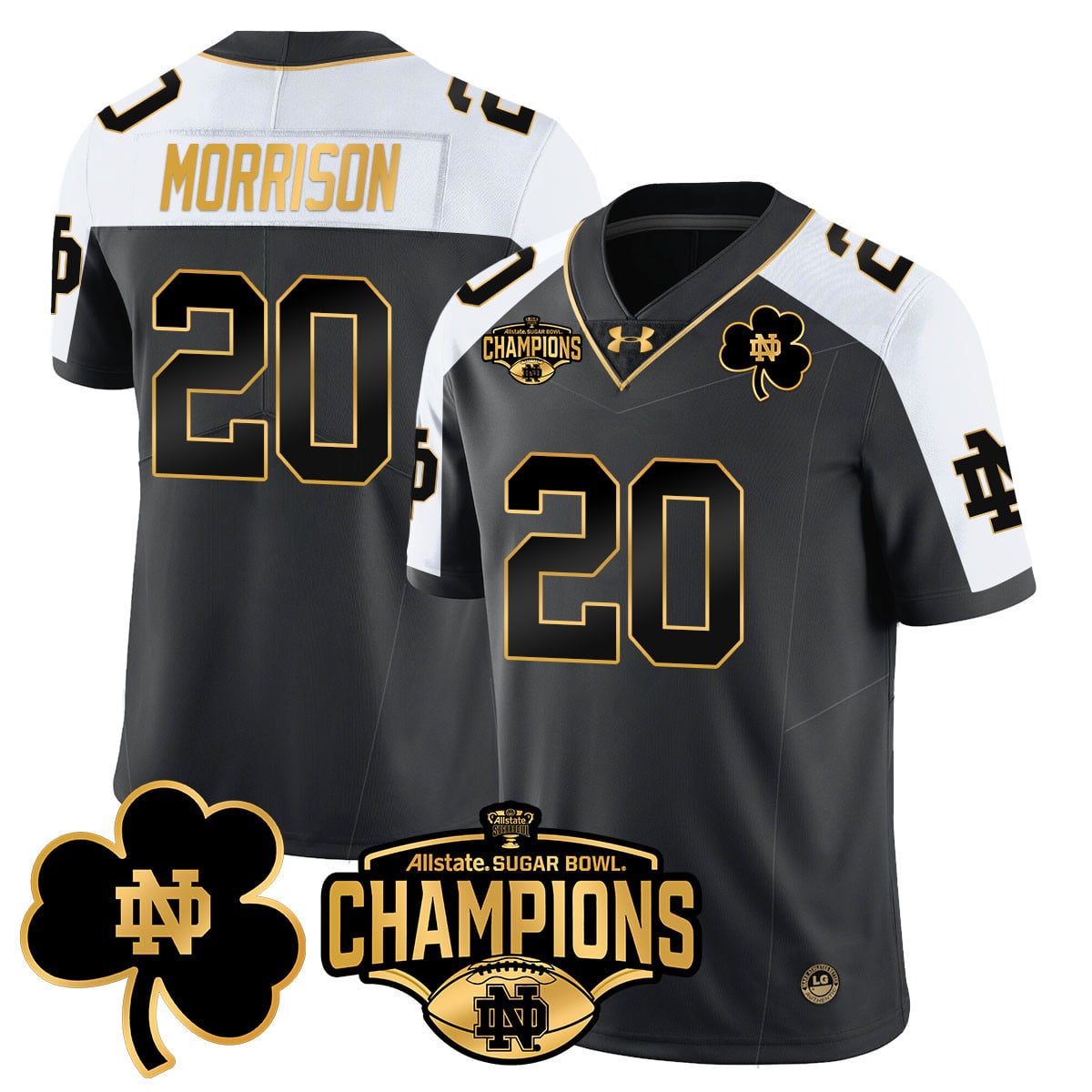 Men’s Notre Dame Fighting Irish 2025 Sugar Bowl Champions Gold Jersey – All Stitched