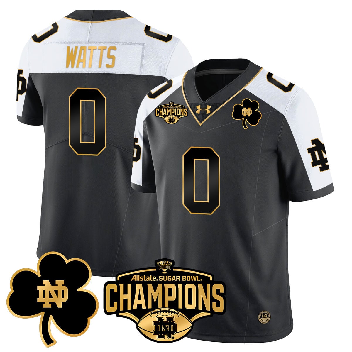 Men’s Notre Dame Fighting Irish 2025 Sugar Bowl Champions Gold Jersey – All Stitched