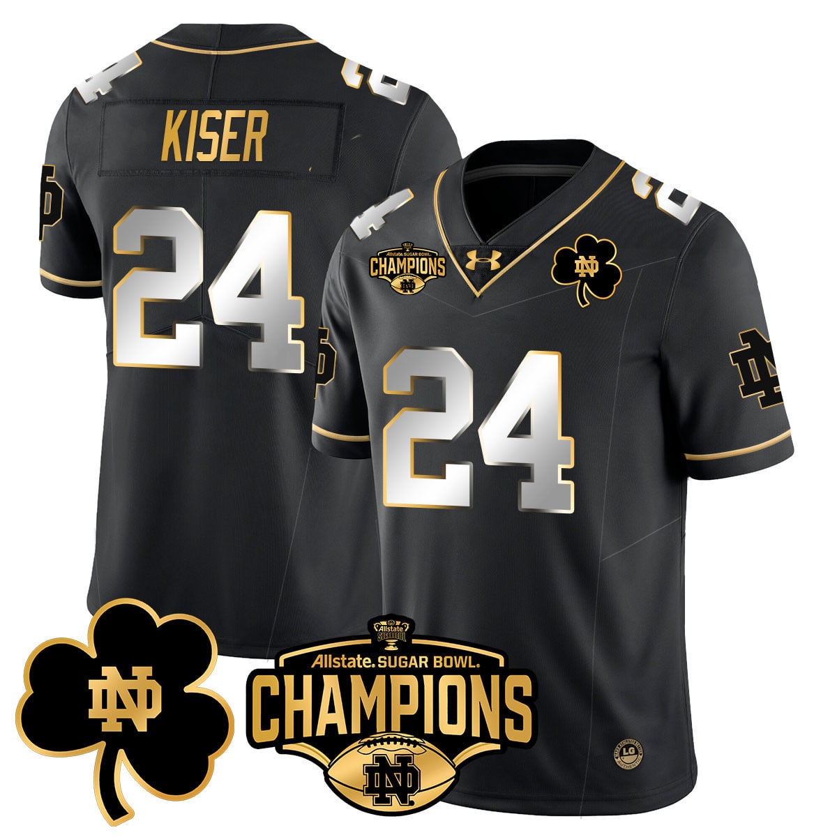 Men’s Notre Dame Fighting Irish 2025 Sugar Bowl Champions Gold Jersey – All Stitched