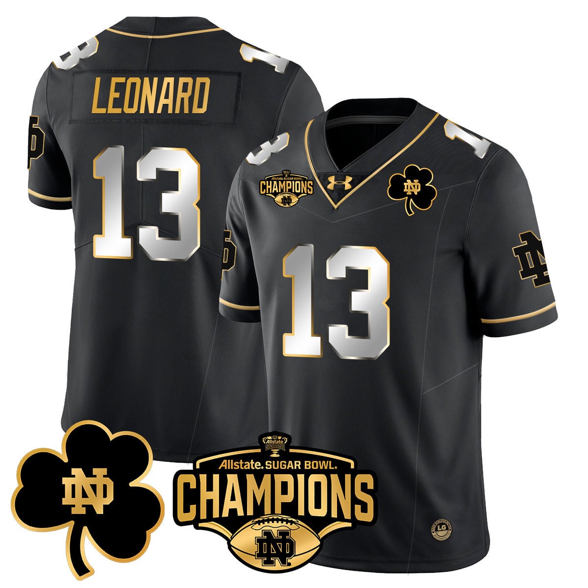 Men’s Notre Dame Fighting Irish 2025 Sugar Bowl Champions Gold Jersey – All Stitched
