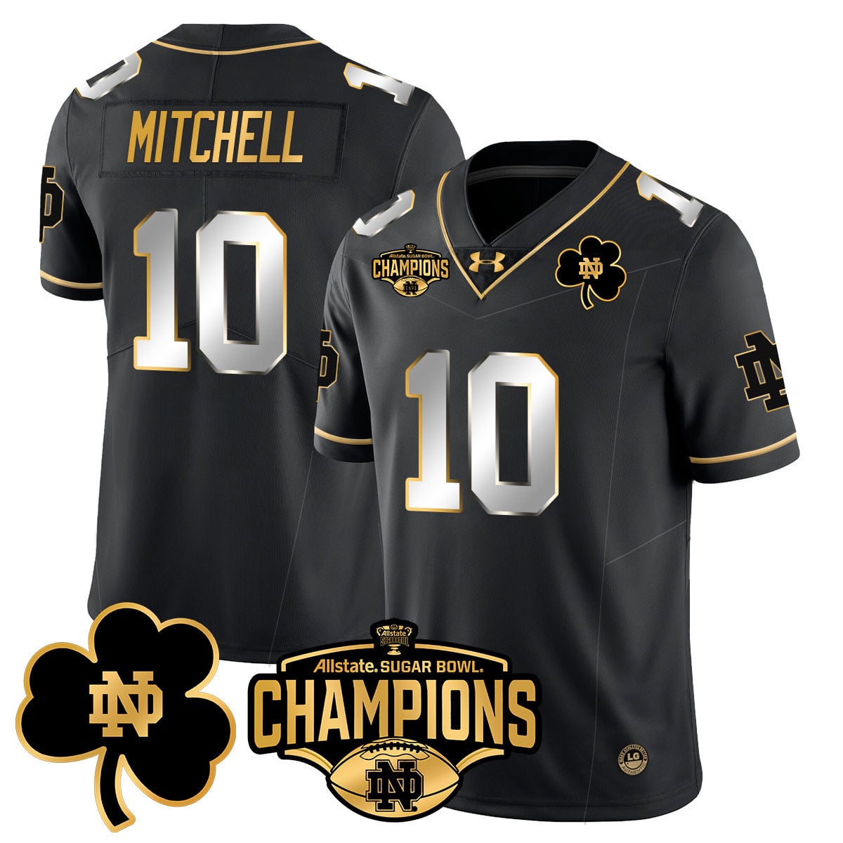 Men’s Notre Dame Fighting Irish 2025 Sugar Bowl Champions Gold Jersey – All Stitched