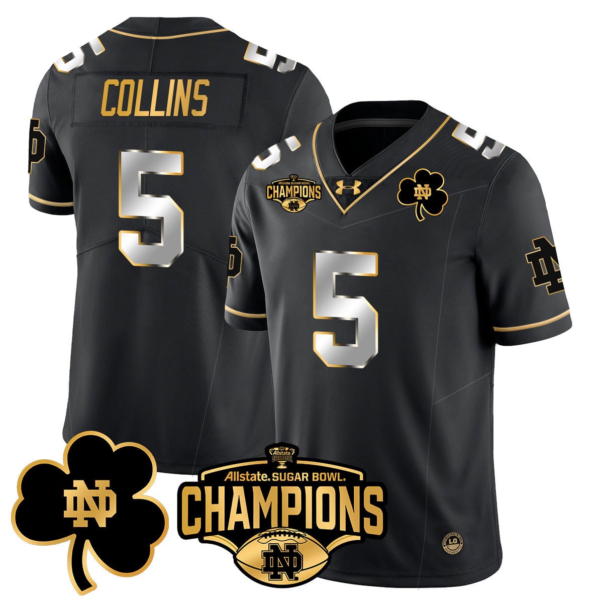 Men’s Notre Dame Fighting Irish 2025 Sugar Bowl Champions Gold Jersey – All Stitched