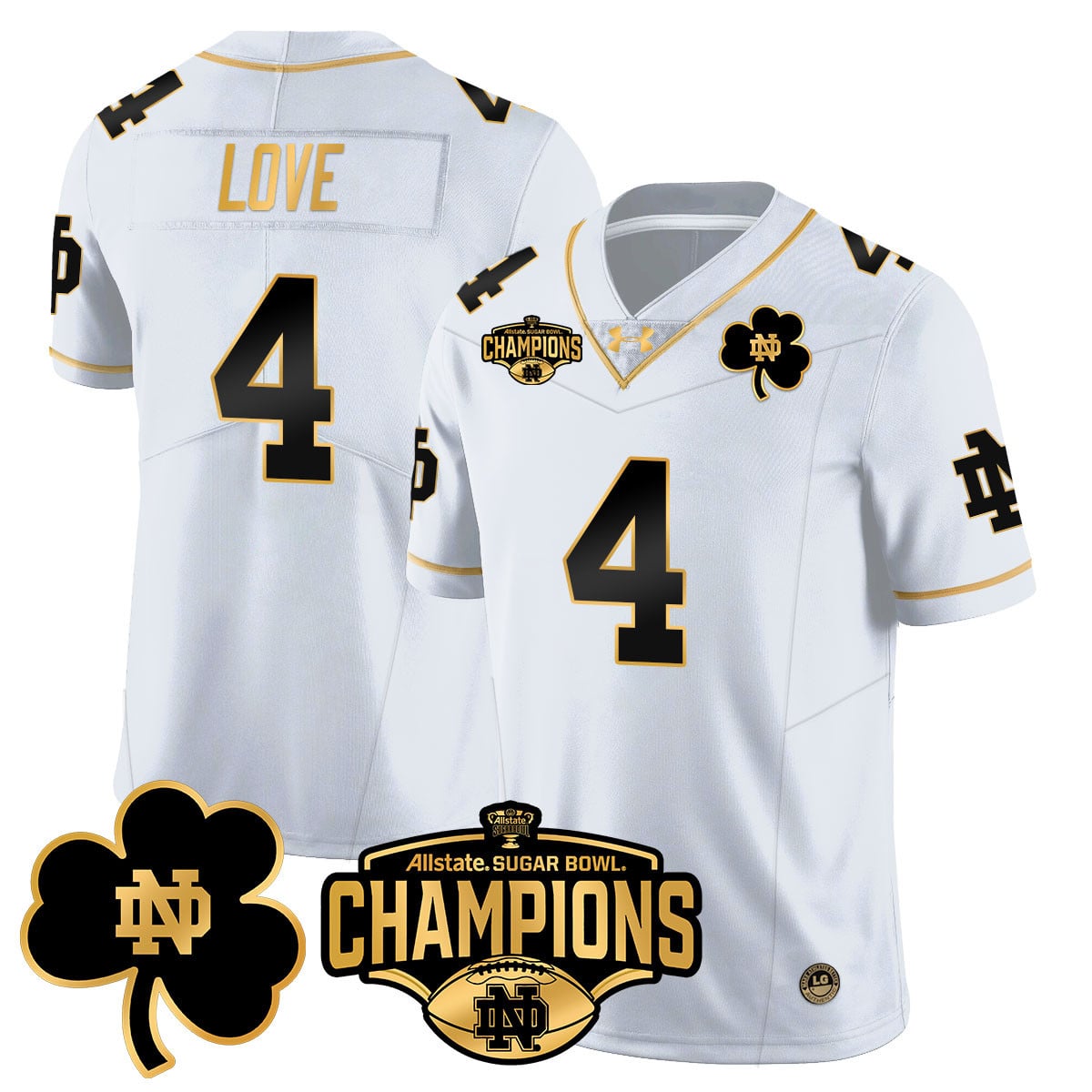 Men’s Notre Dame Fighting Irish 2025 Sugar Bowl Champions Gold Jersey – All Stitched