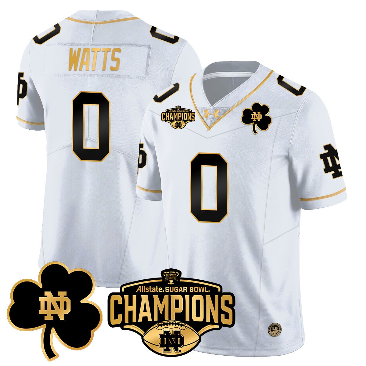 Men’s Notre Dame Fighting Irish 2025 Sugar Bowl Champions Gold Jersey – All Stitched