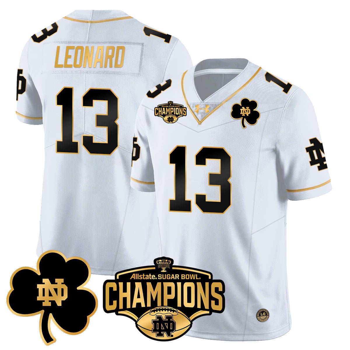 Men’s Notre Dame Fighting Irish 2025 Sugar Bowl Champions Gold Jersey – All Stitched