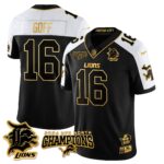 Men’s Detroit Lions 2024 NFC North Champions Gold Jersey N1 – All Stitched