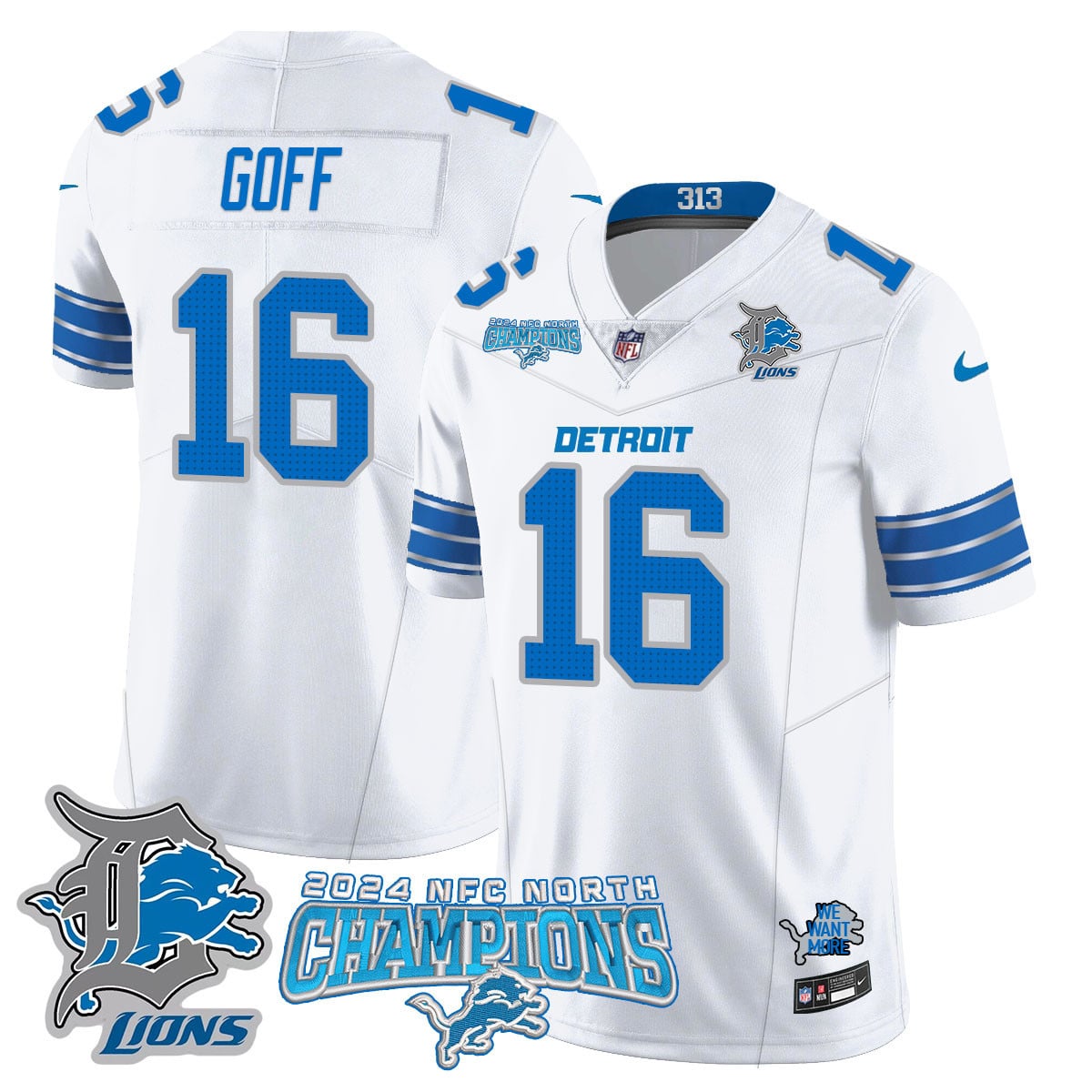 Men’s Detroit Lions 2024 NFC North Champions Gold Jersey N1 – All Stitched