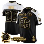 Men’s Detroit Lions 2024 NFC North Champions Gold Jersey N3 – All Stitched