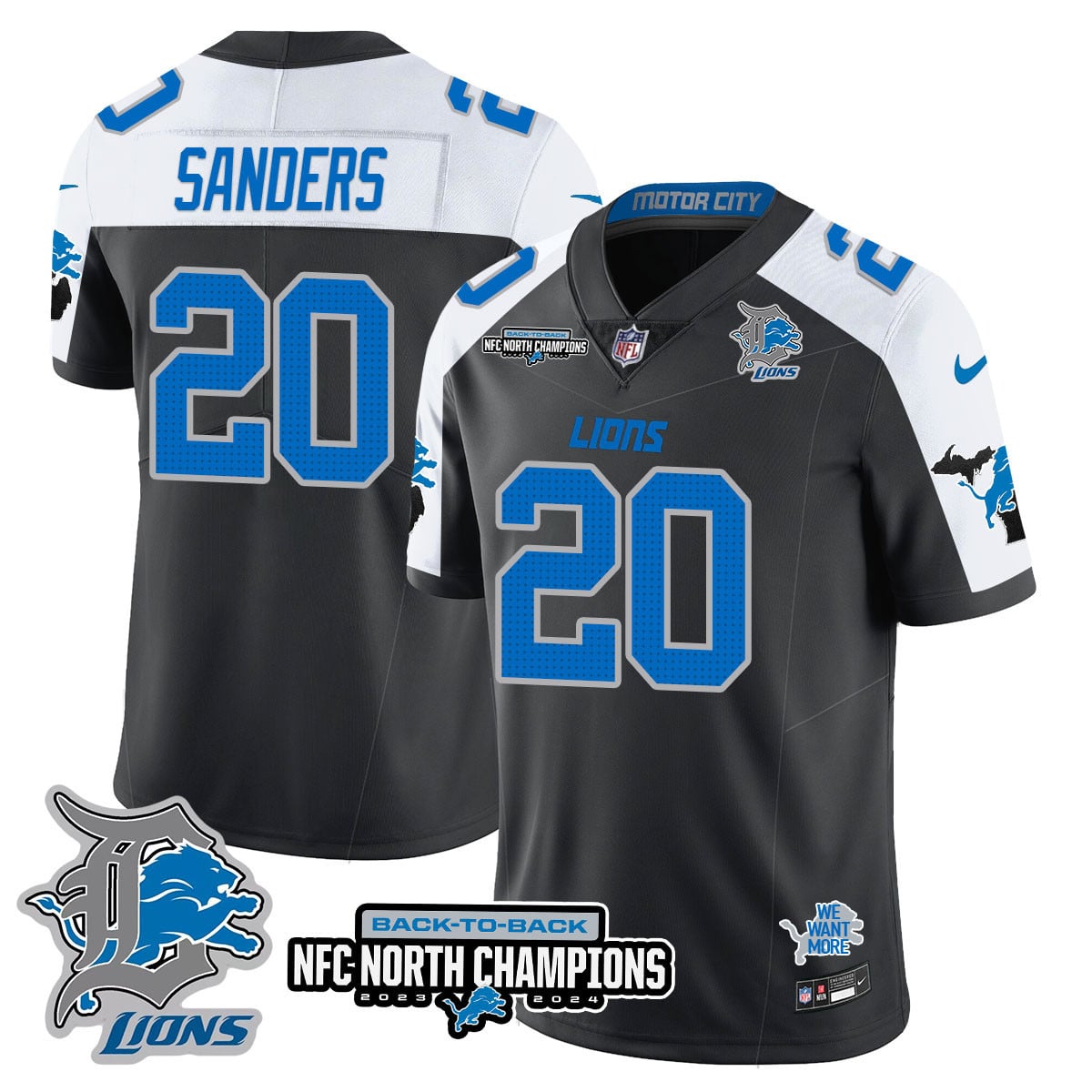 Men’s Detroit Lions 2024 NFC North Champions Gold Jersey N3 – All Stitched