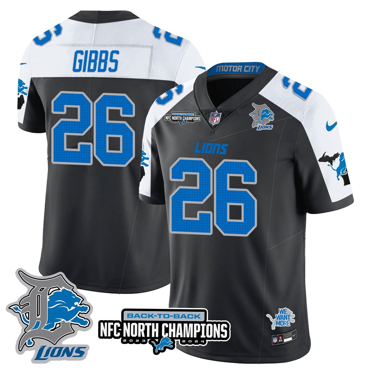 Men’s Detroit Lions 2024 NFC North Champions Gold Jersey N3 – All Stitched