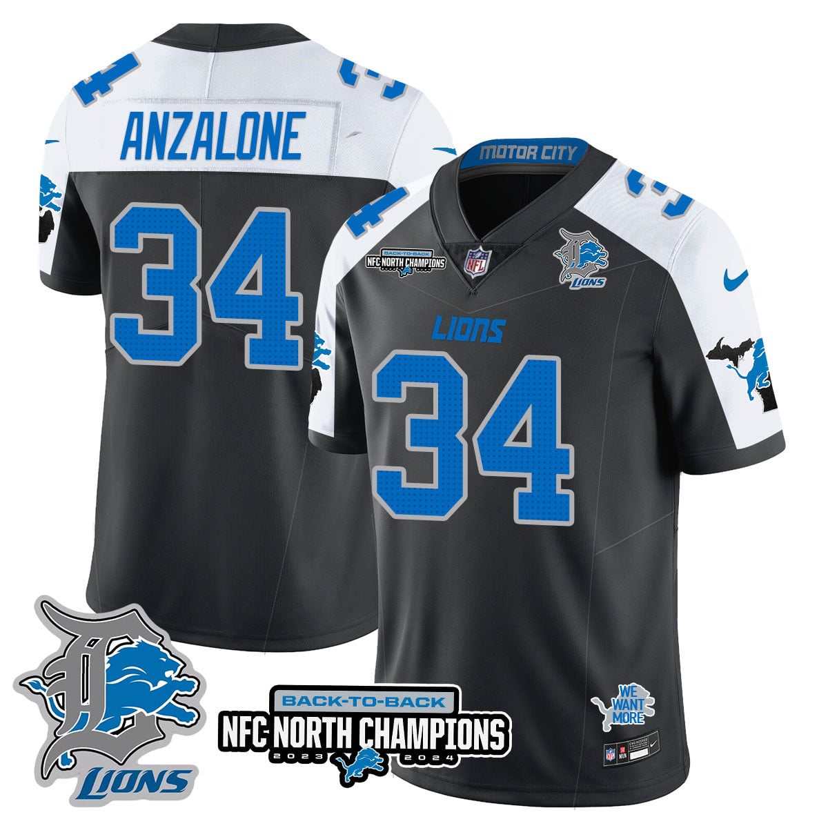 Men’s Detroit Lions 2024 NFC North Champions Gold Jersey N3 – All Stitched