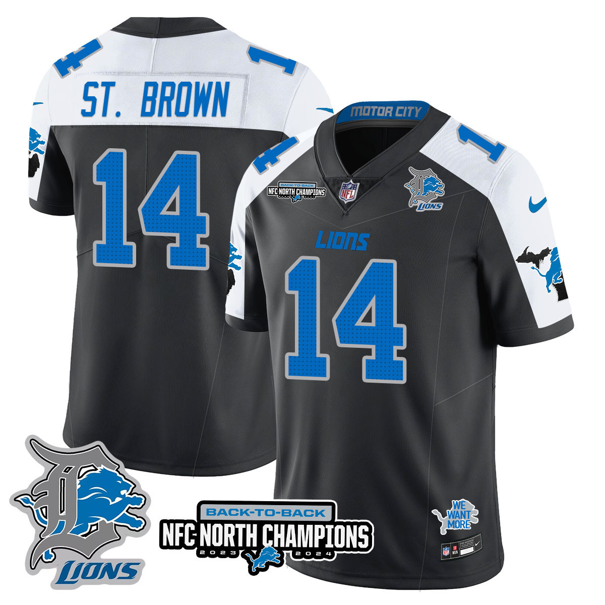 Men’s Detroit Lions 2024 NFC North Champions Gold Jersey N3 – All Stitched