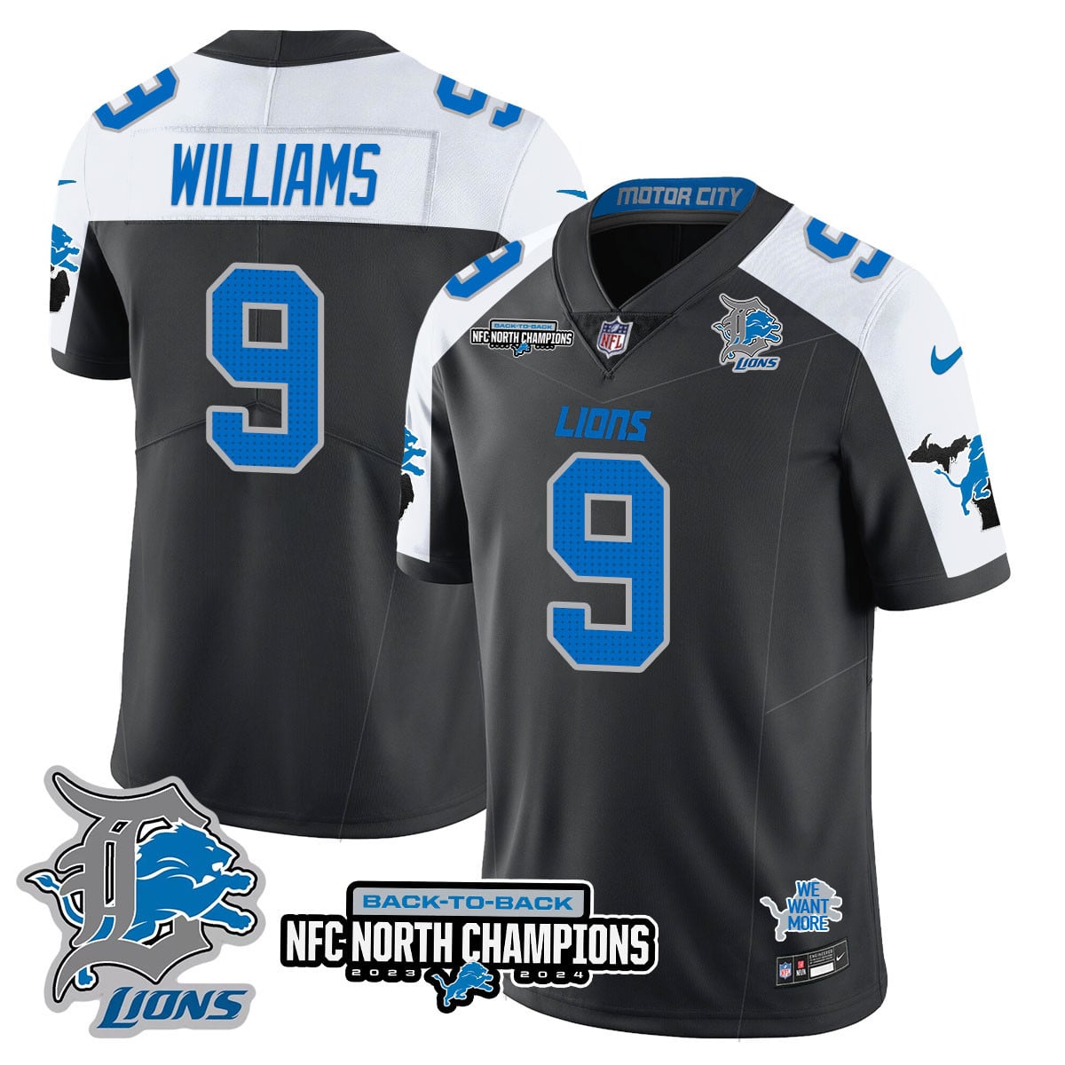 Men’s Detroit Lions 2024 NFC North Champions Gold Jersey N3 – All Stitched