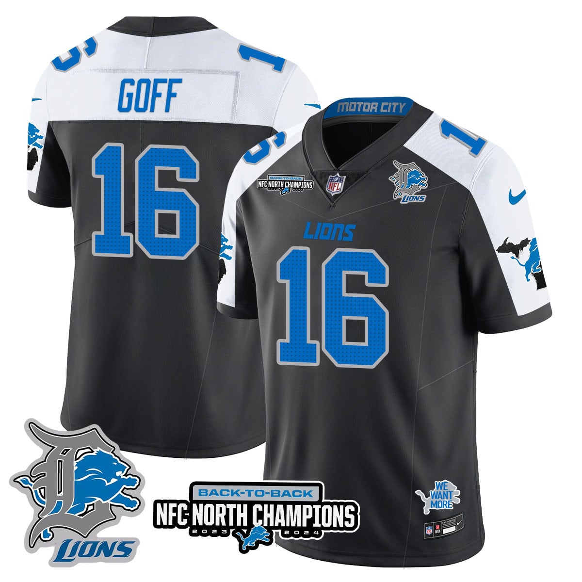 Men’s Detroit Lions 2024 NFC North Champions Gold Jersey N3 – All Stitched