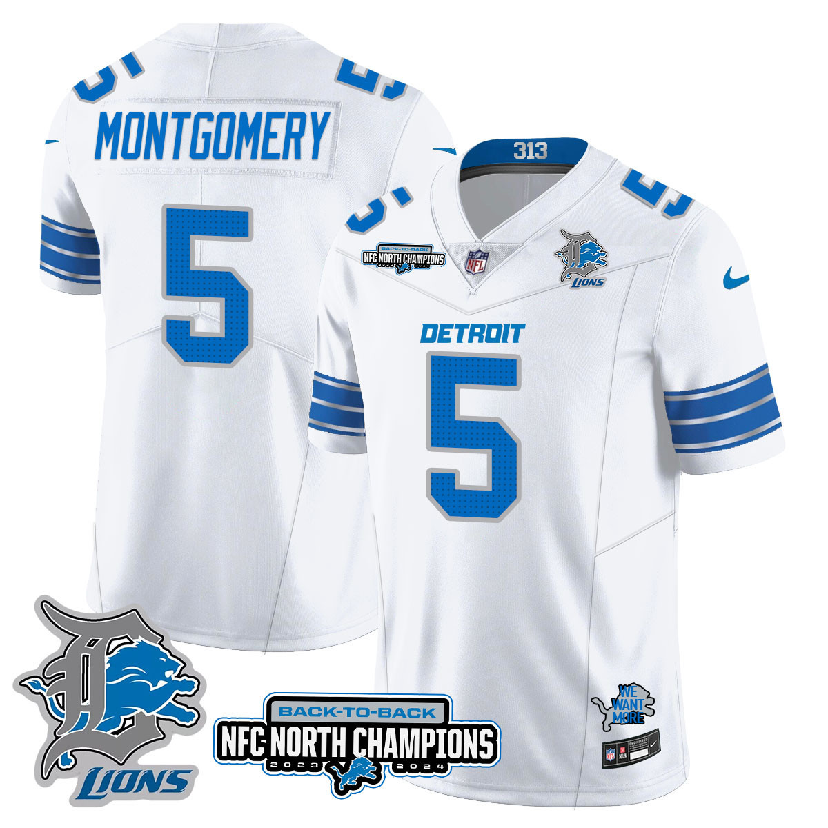 Men’s Detroit Lions 2024 NFC North Champions Gold Jersey N3 – All Stitched