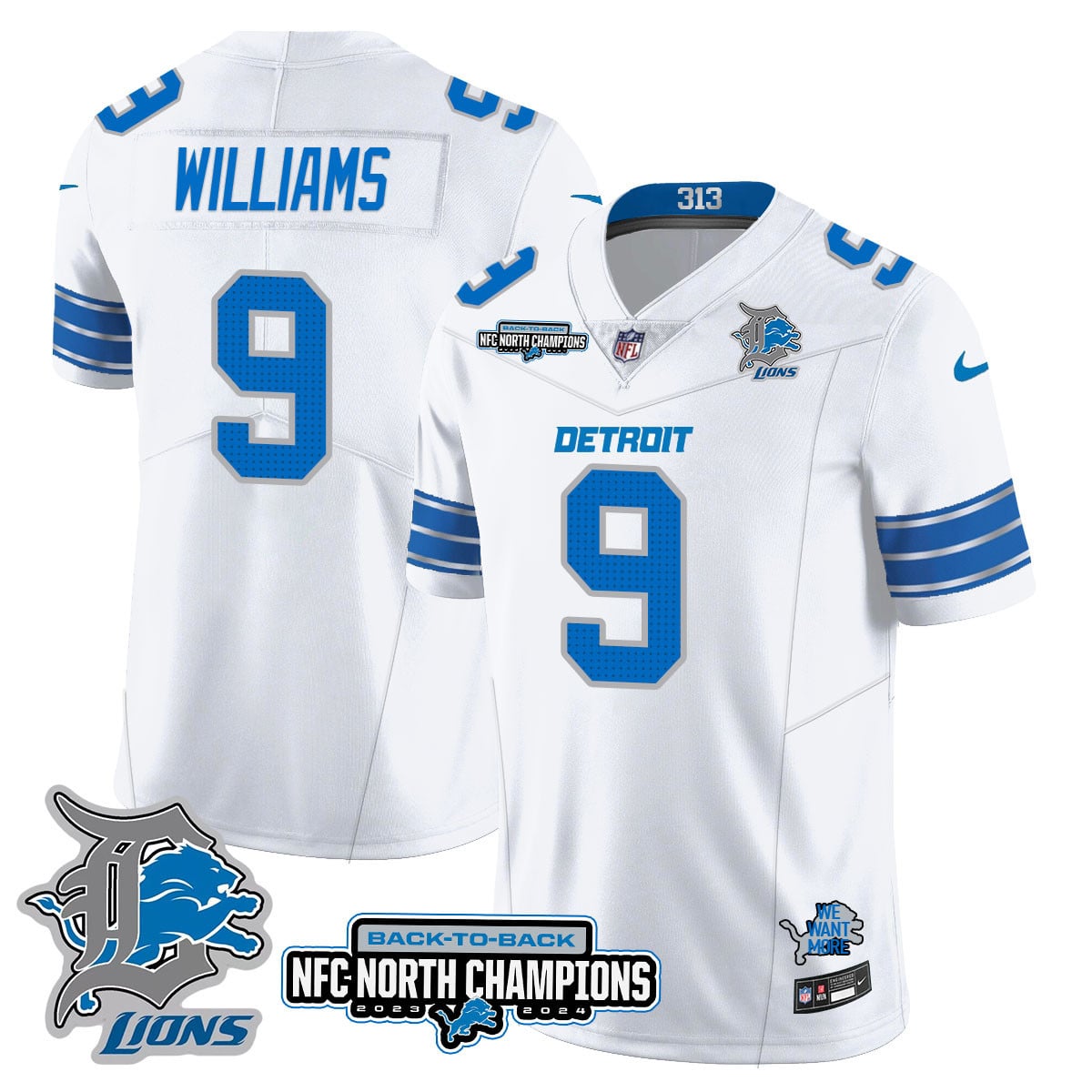 Men’s Detroit Lions 2024 NFC North Champions Gold Jersey N3 – All Stitched
