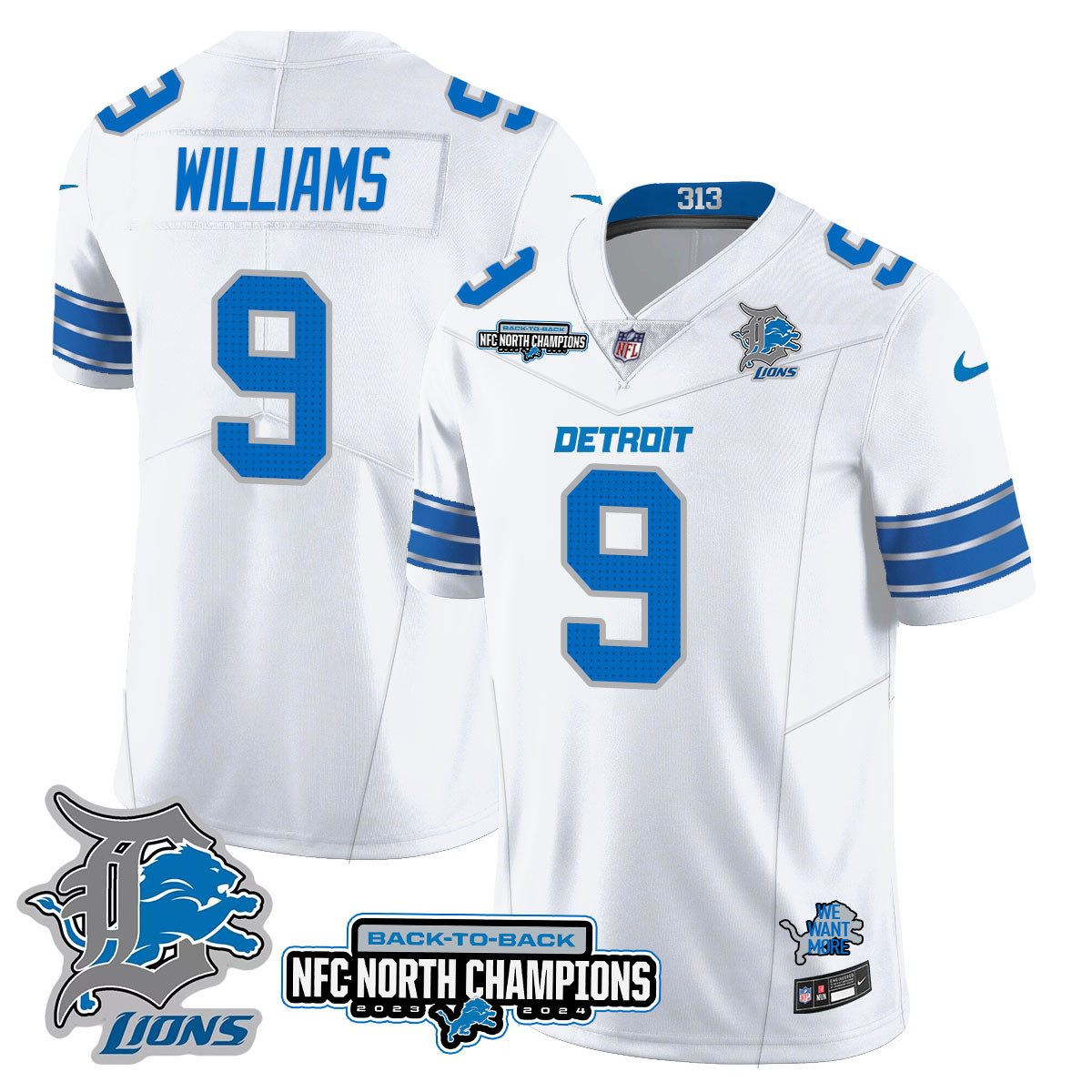 Men’s Detroit Lions 2024 NFC North Champions Gold Jersey N3 – All Stitched